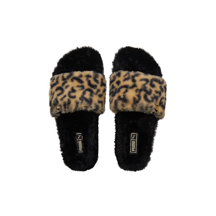 Puma Leadcat 2.0 Casual Soft Comfortable Rubber Sole Leather Patch Slide Sandals Women Sandals Black Yellow 385804-02