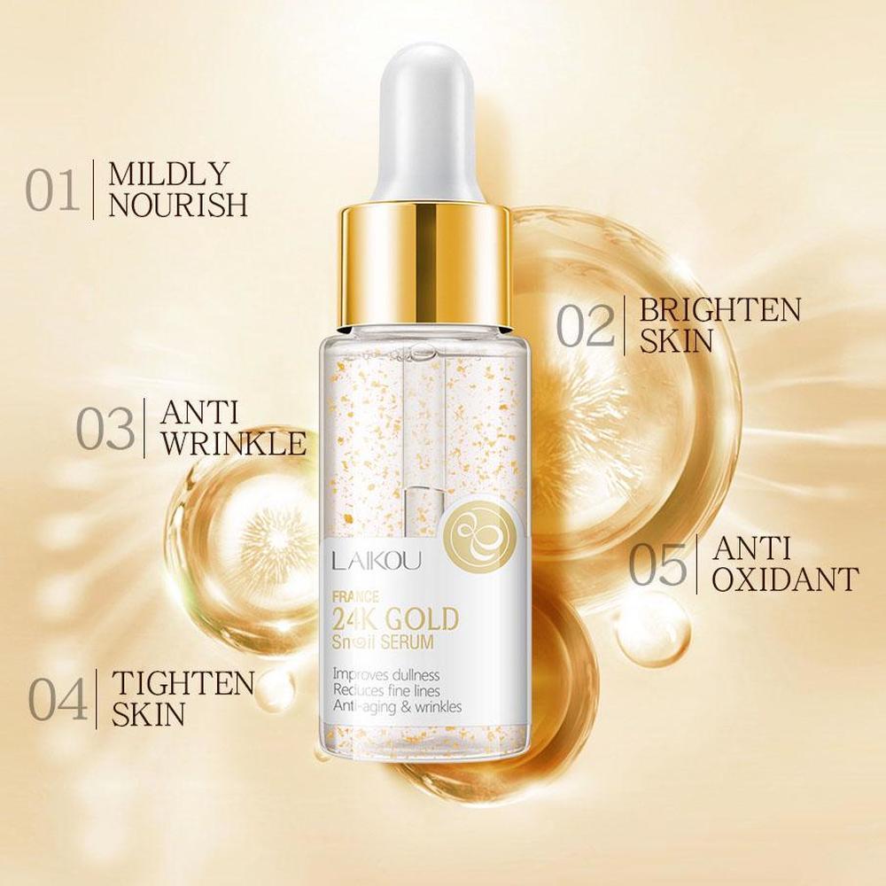 LAIKOU 24K Gold Schnecke Anti-Aging Gesichtsserum Hyaluronsäure Whitening Essence Nicotinamid Feuchtigkeitsspendend Aufhellen Straffen Sie die Haut