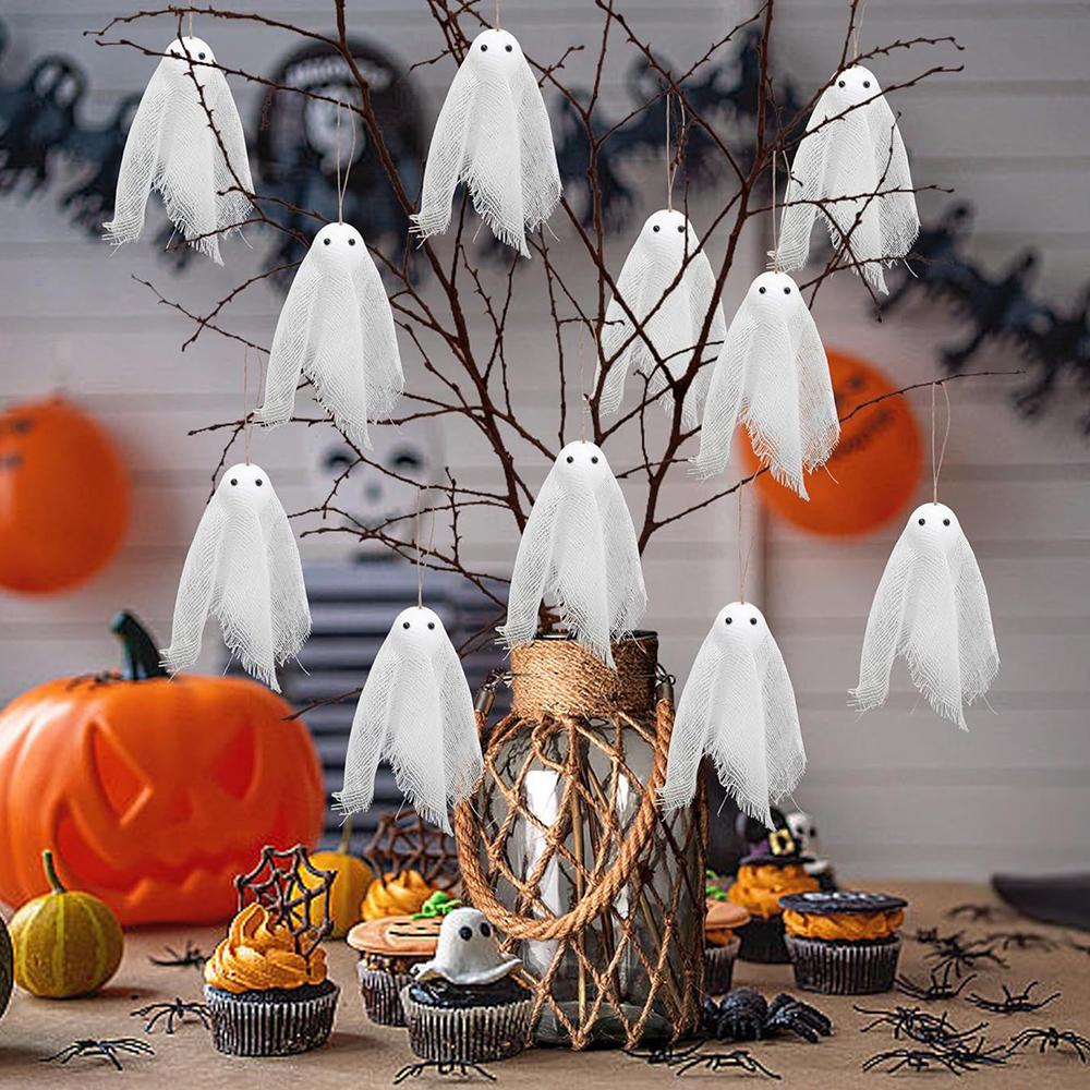 Halloween Hangings Ghosts Halloween Flying Ghosts Decorations White Cute Flying Ghosts Ornament With Rope For Balcony Garden