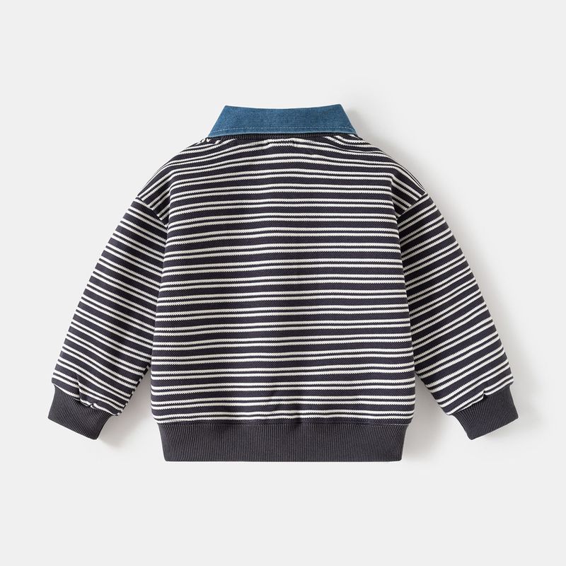 Boys' Fake Two Pieces Hoodie Spring and Autumn Children's Clothing Children's Detachable Denim Collar Top Baby Boys' Lapel Pullover