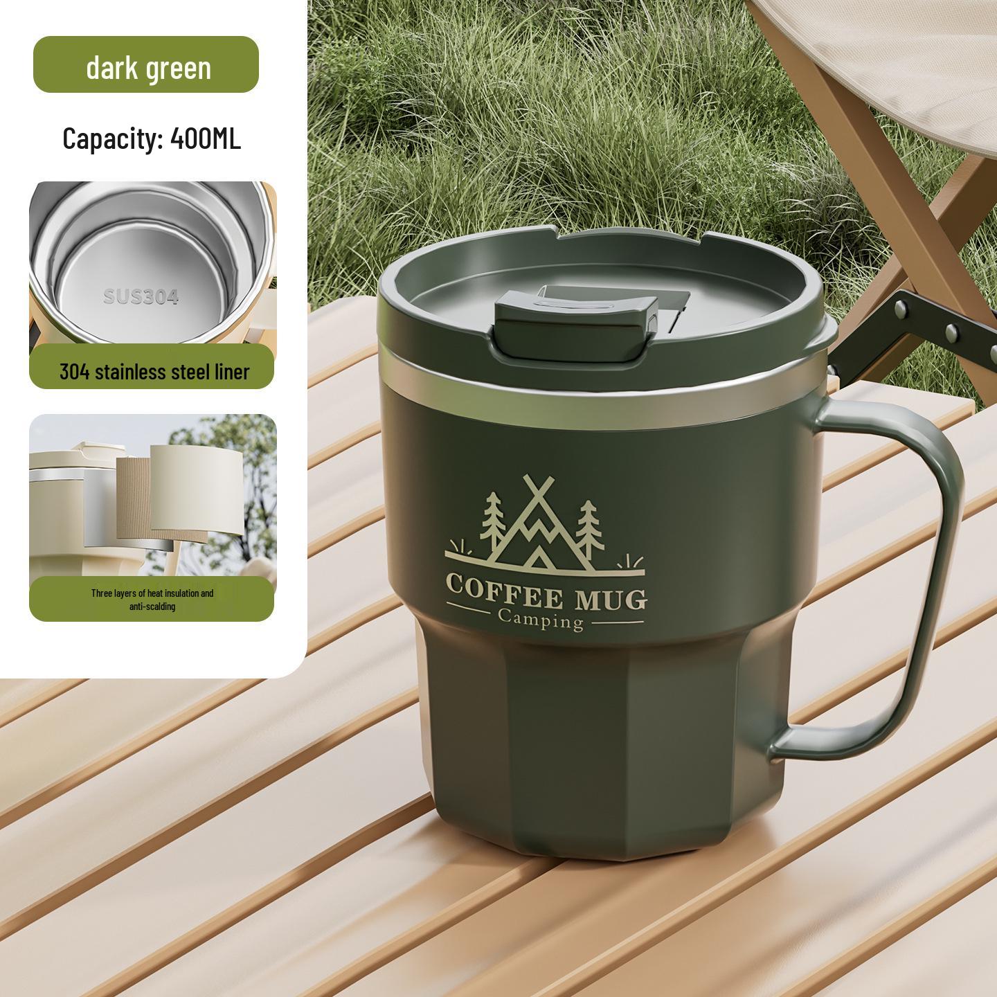 

Large Capacity 304 Stainless Steel Mug with Double Layer and Sealed Lid – Anti-Scald Portable Office Coffee Cup 400ml