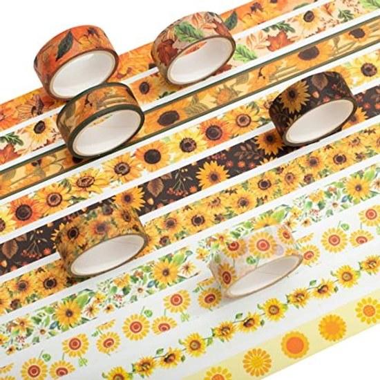 Masking Tape 10 Pieces Set Sunflower Washi Floral Pattern DIY Craft Journal Planner Scrapbook Wrapping Gift Decoration