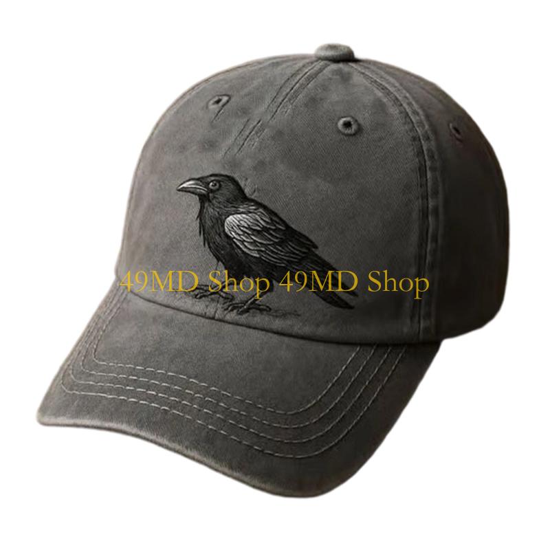 49MD Unisex Baseball Cap with Gothic Embroidery Crow Adjustable Snapbacks Dad Hat for Daily Activity Outdoor Sunproof Headwear