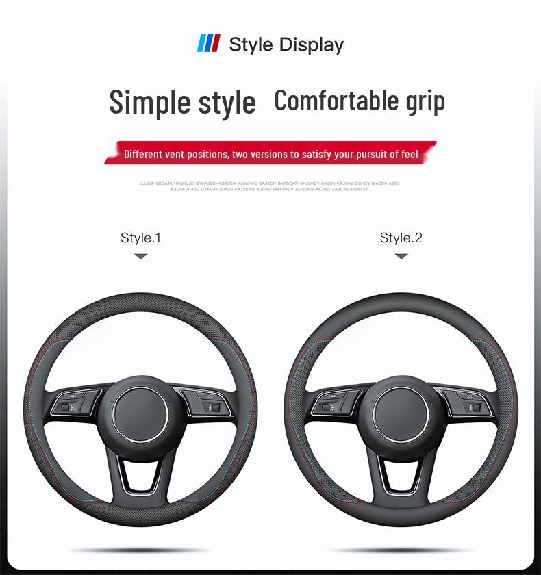 D-Shaped Genuine Leather Steering Wheel Cover: Non-Slip, Sweat-Absorbent, Ultra-Thin, Breathable, Universal Fit for All Seasons