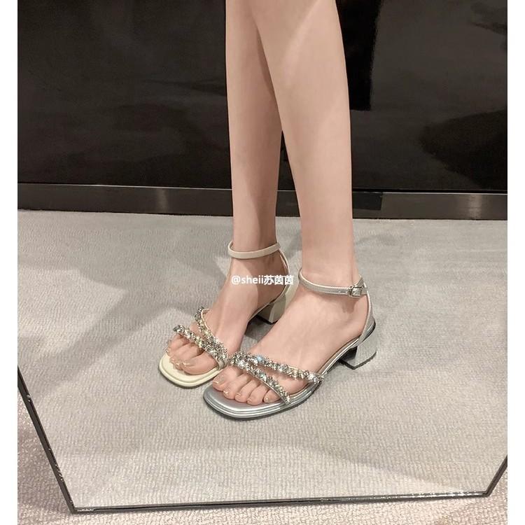 Su Yinyin, Rock Sugar Fairy~ French Rhinestone with open-toed thick high-heeled sandals women's new summer models