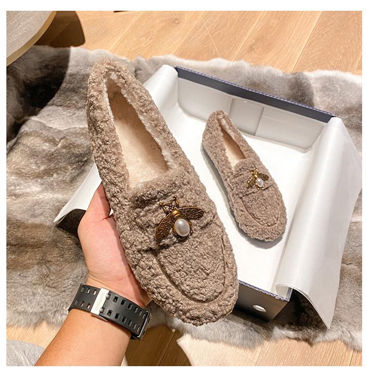 

Мода 2025 Белые шерстяные лоферы Женские плюшевые меховые балетки Брендовая хлопковая обувь Женские зимние теплые мокасины из овечьей шерсти Женские овечьи пушистые ботинки 6 хаки