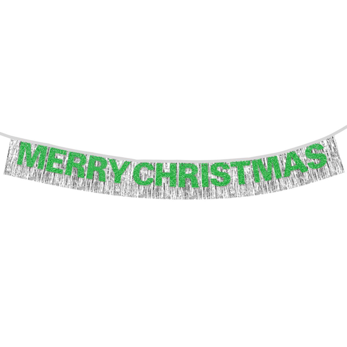 

Christmas Merry Silk Rain Background Wall Decoration Banner Garland срібний