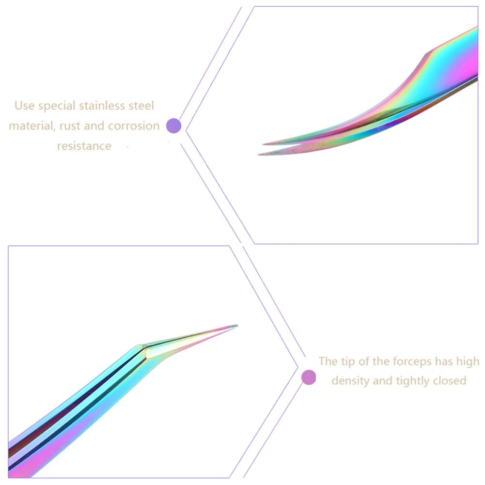 1PC Rainbow Eyelashes Tweezers Anti-static Eyelash Extension Tweezer Fan Lash Eyebrow Tweezers Curved Straight Excellent Closure