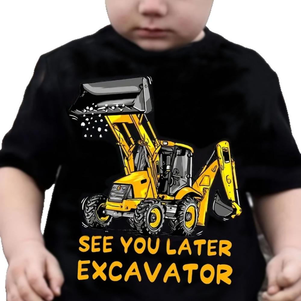 Children's T-shirt with excavator print, fashionable cartoon short-sleeved T-shirt, stylish, comfortable and casual