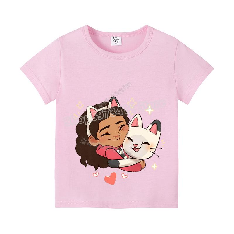 New Gabby Dollhouse Kids T-shirt Summer Children Cotton Short Sleeve Top Anime Fashion Kawaii Baby Tee Girls Casual Clothes Gift