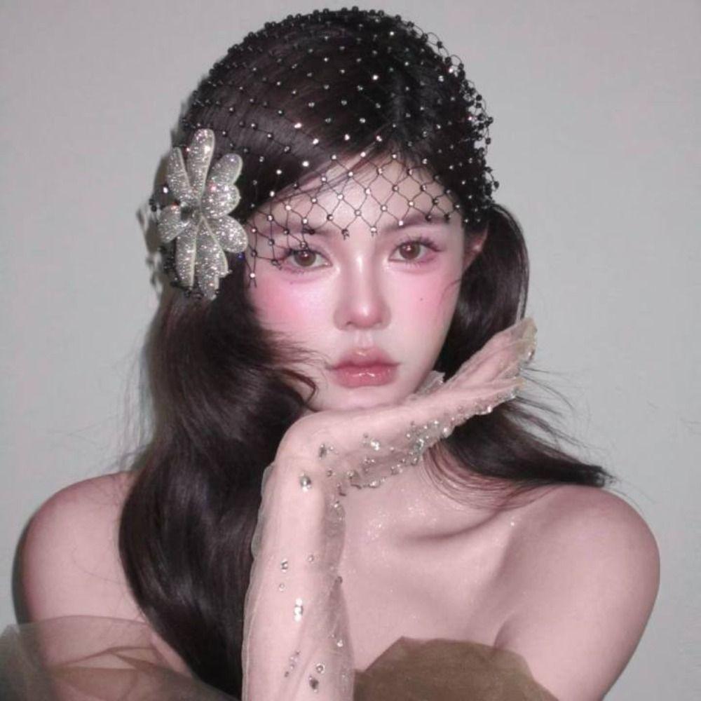 Black Bridal Veils Flower Wedding Headwear French Style Bride Head Net  Hair Jewelry