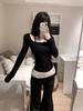 Spring/Summer 2025 Women's Pleated Lace Micro-Flare Ballet Pants - Floor-Length Trousers