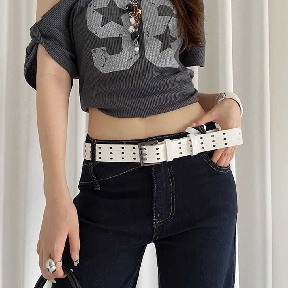 Versatile Leather Waistband Vintage Women's Dress Jeans Belt Niche Three-Row Wide Belt  Spicy Girls