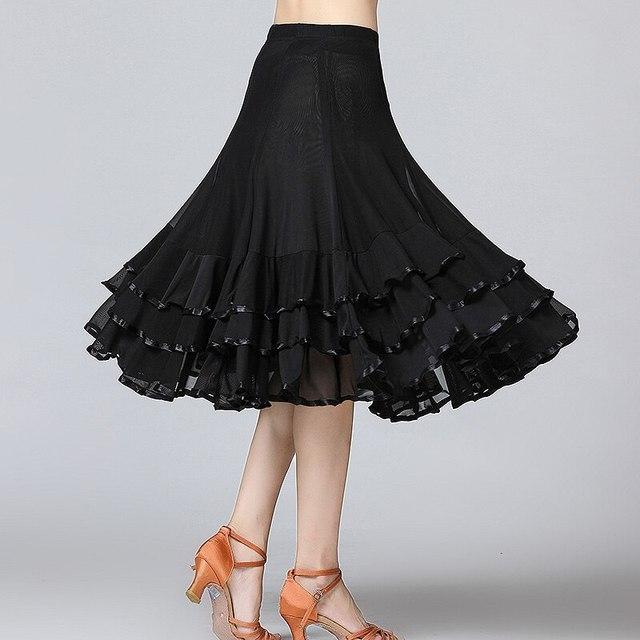 Woman Solid Ballroom Waltz Dance Ruffles Skirt Modern Tango Skirt Medium Length Dance Skirts