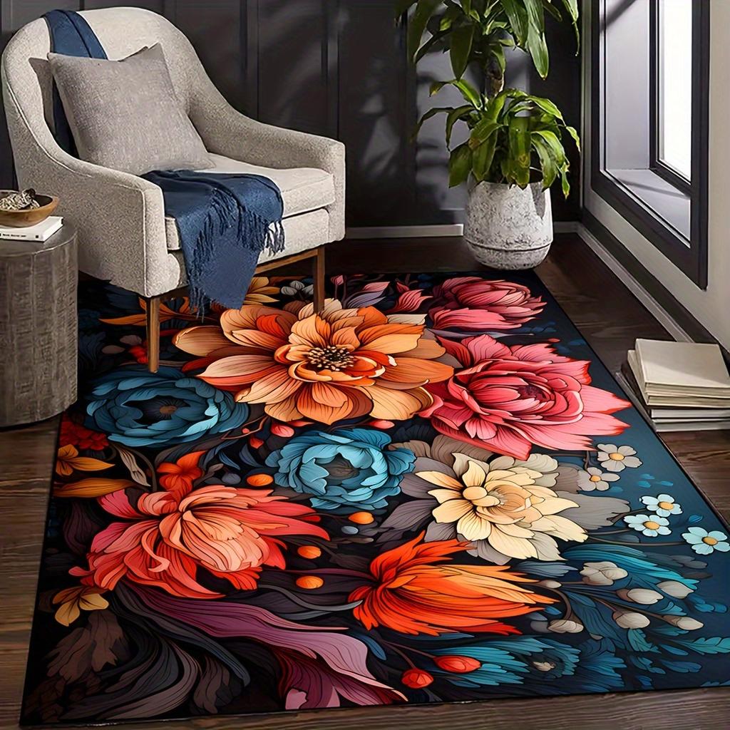 Colorful Peony Pattern Carpet, Non-slip Soft and Comfortable, Elegant and Generous, Bedside Mat, Decorate Beautiful Room