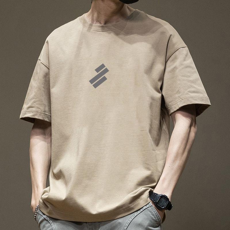 Cotton Short Sleeved T-shirt Men's Summer Trendy Printed Round Neck Shirt Loose Trendy Breathable T-shirts