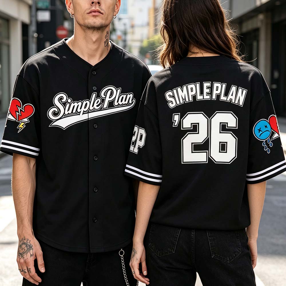 Simple Plan The Bigger Than You Think Tour 2026 Merch Baseball Jersey Short Sleeve Loose Summer Male Tops Button Up Unisex Shirt