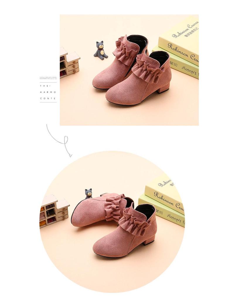 Girls' High Heel Princess Boots - Autumn Winter 2025 Fleece-Lined Short Boots for Kids