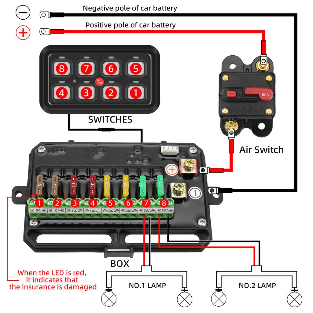 Universal Car 6/8 Gangs On-Off Control Switch Panel 7 LED Senstive Control 12V Combination Switch Electronic Relay System Panel