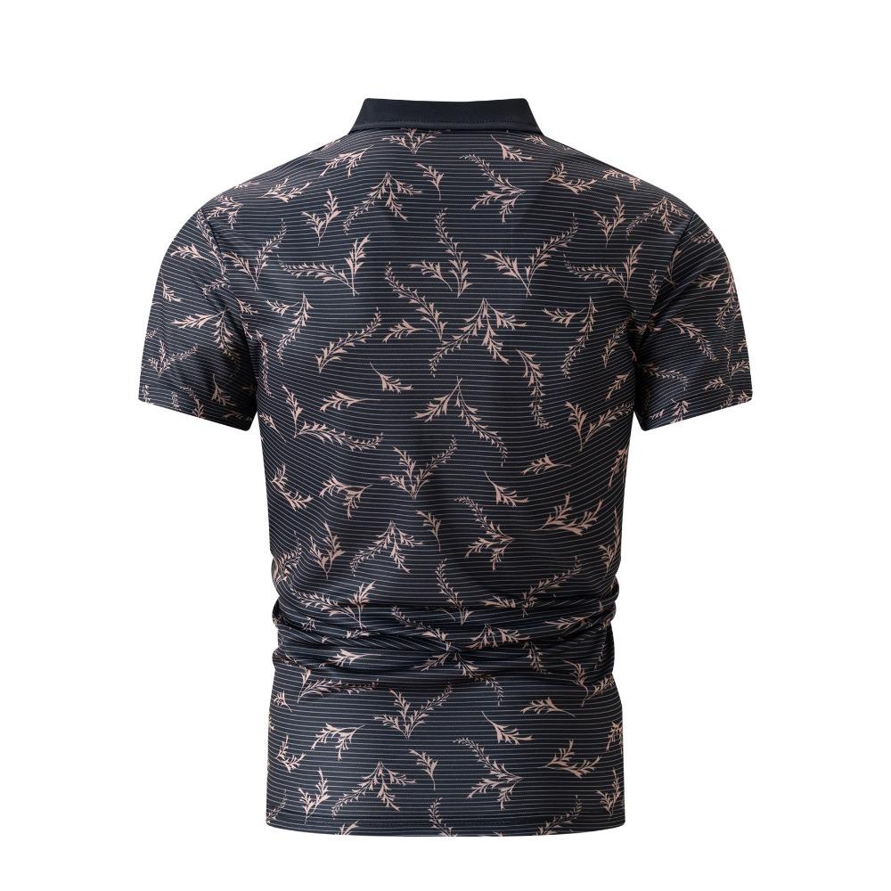 Men's Striped Printed Lapel Short Sleeved Polo Shirt