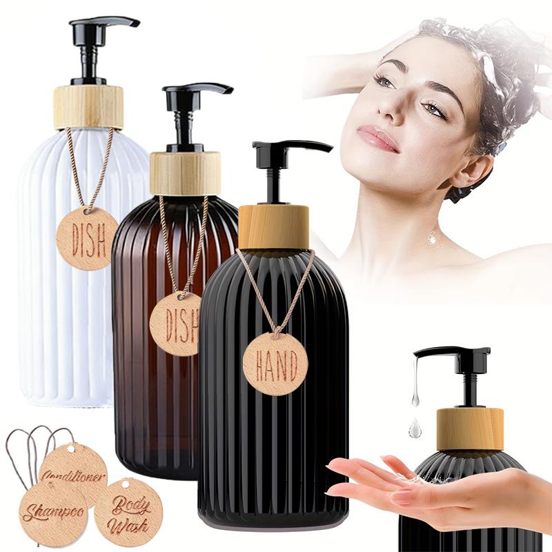 1/3 Stück 500ML Gestreifte Flaschen für Shampoo, Duschgel und Spülung, Nachfüllbare Flasche für Seifenspender in Küche/Bad
