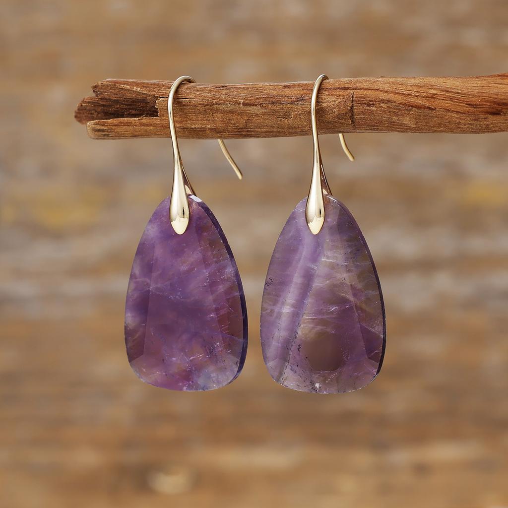 High End Tianhe Stone Pendant Earrings with Elegant Geometric Shapes, Popular European and American Jewelry Accessories