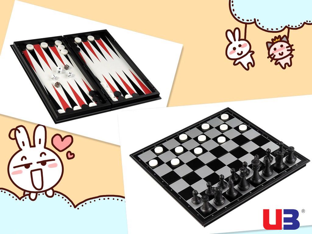 UB Union 3-in-1 Folding Magnetic Chess, Checkers, and Backgammon Set - Large Size Board Game