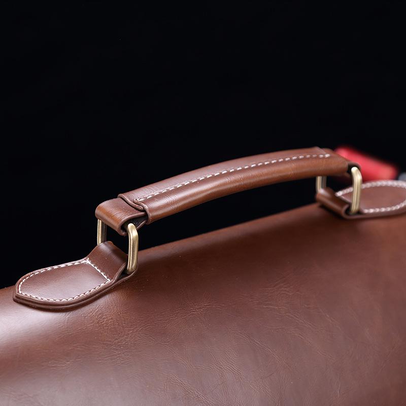 Servietă din PU Crazy Horse pentru bărbați: Geantă retro de umăr și messenger, geantă de mână orizontală semi-formă