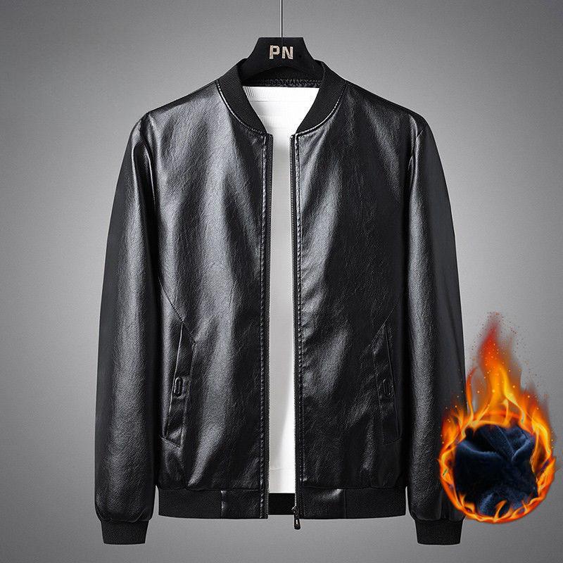 Lederjacke Herren Herbst und Winter Neuer Stil Samt Verdickt Vielseitig Lässig Trendig Übergröße Mantel Baseballkragen Lederjacke