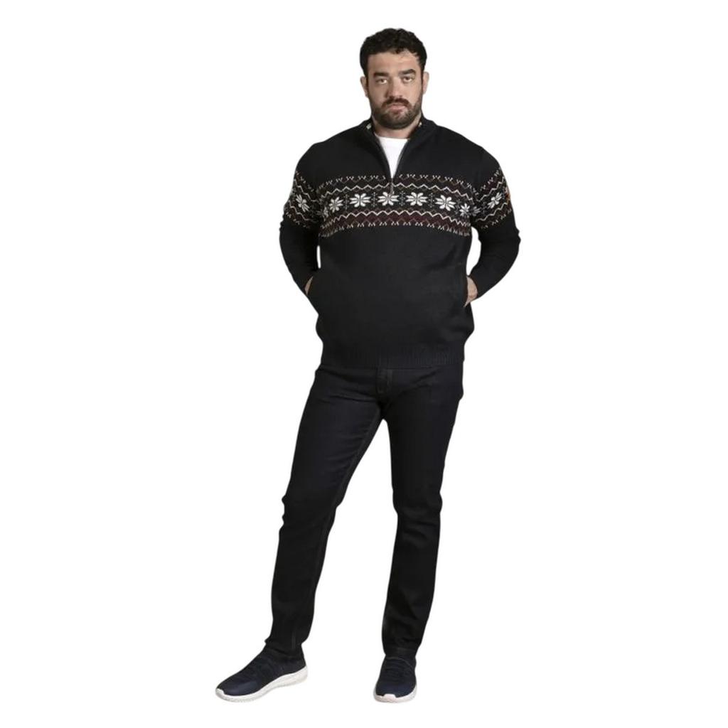 Duke Mens D555 Edinson Fair Isle Quarter Zip Kingsize Sweatshirt
