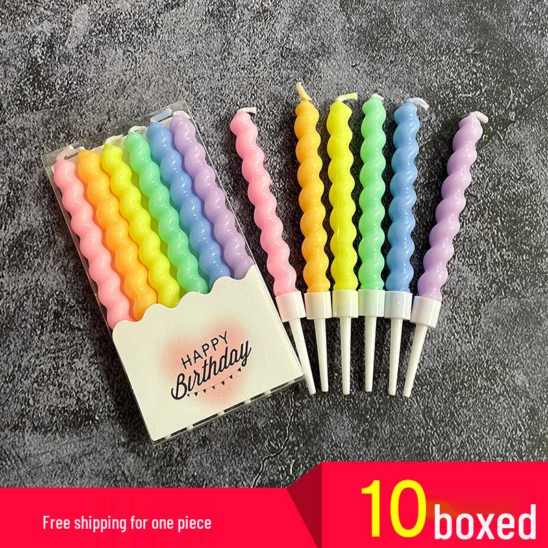 Twisted Thread Macaron Spiral Birthday Candles - Cute Candy Cake Decorations