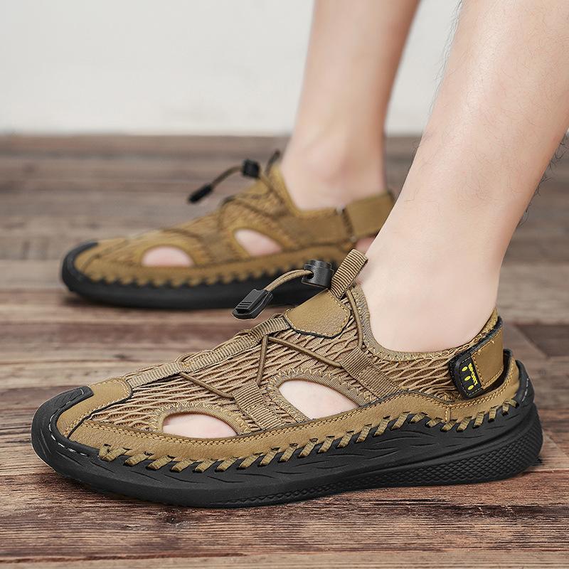 Mesh Shoes Men's Summer New Hollow Breathable Casual Shoes Men's One-pedal Mesh Seam Bottom Lightweight Non-slip Beach Shoes
