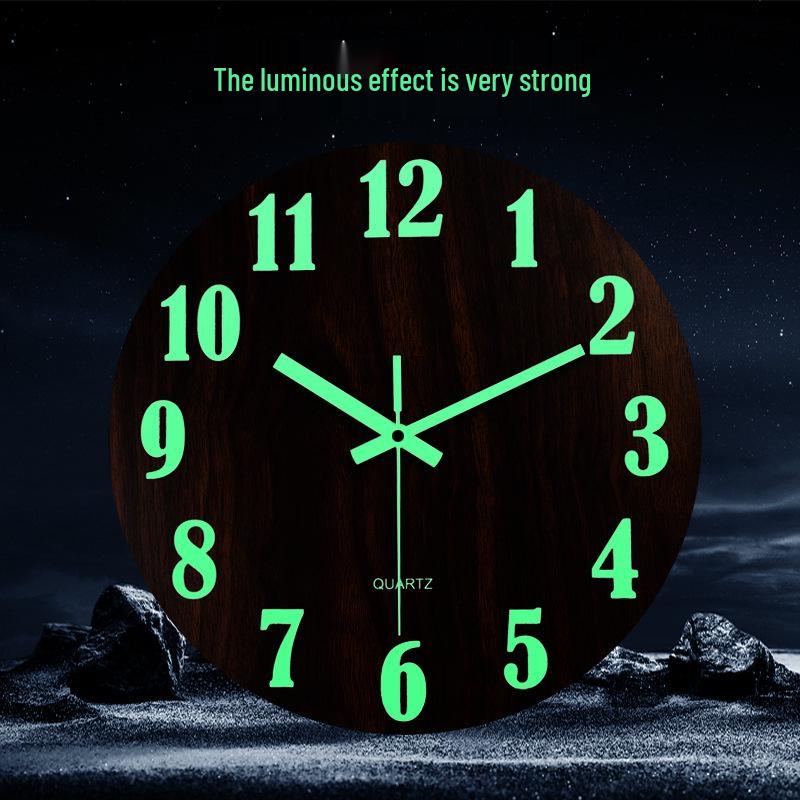 12" (30cm) Luminous Wooden Clock: Minimalist Silent Wall Clock for Living Room Decor