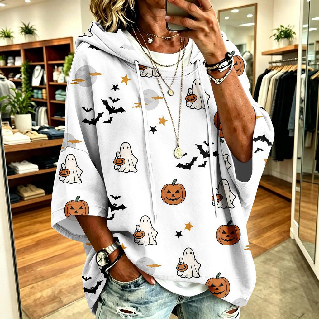 Women's Halloween Print Hoodie Loose Fit Casual Pullover