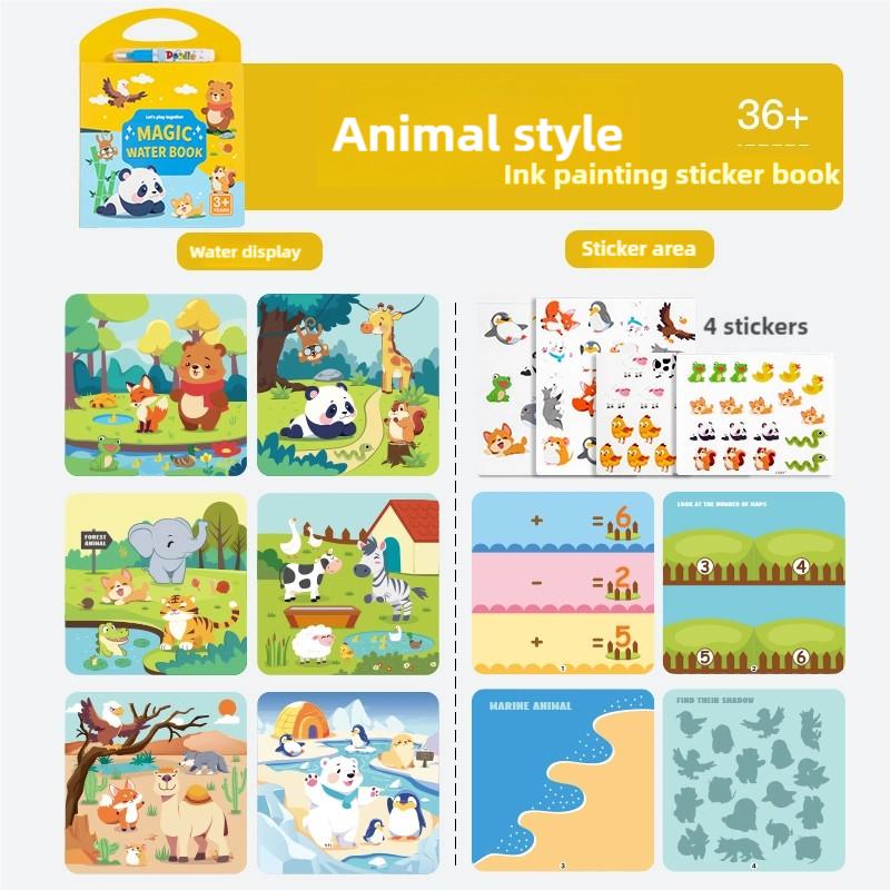 

Новая многоразовая книжка-раскраска 2 в 1, наклейки для рисования водой, книга-игра с пазлами, сенсорная для раннего развития, игрушки для рисования пазлов