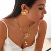 Collana a catena per clavicola con ciondolo a forma di petalo di fiore e perla sintetica, orecchini, set di gioielli alla moda Kpop a catena a serpente per donna