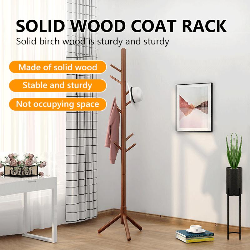 Solid Wood Coat Rack, Floor-standing Wardrobe Hanger, Home-use Simple Clothes Drying Stand, Room Bag Hanging Rack
