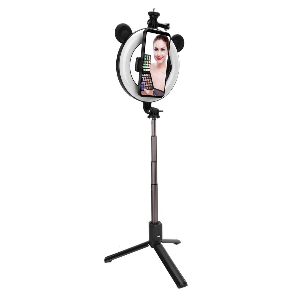 Kabelloser Bluetooth Selfie-Stick mit Ringlicht-Halterung, Faltbarer Stativständer, Desktop-Selfie-Stick