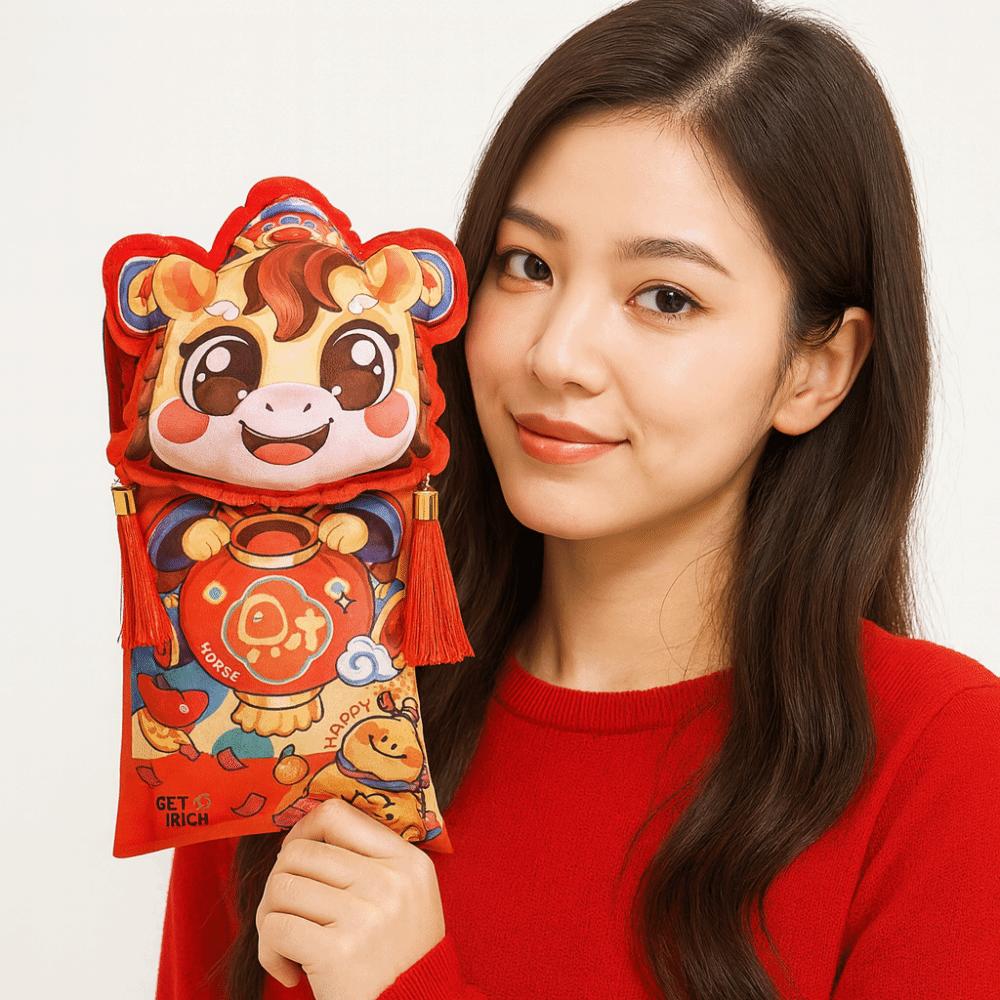 With shoulder straps New Year's Blessing Bag Cartoon Red Envelope  2026 Year of the Horse