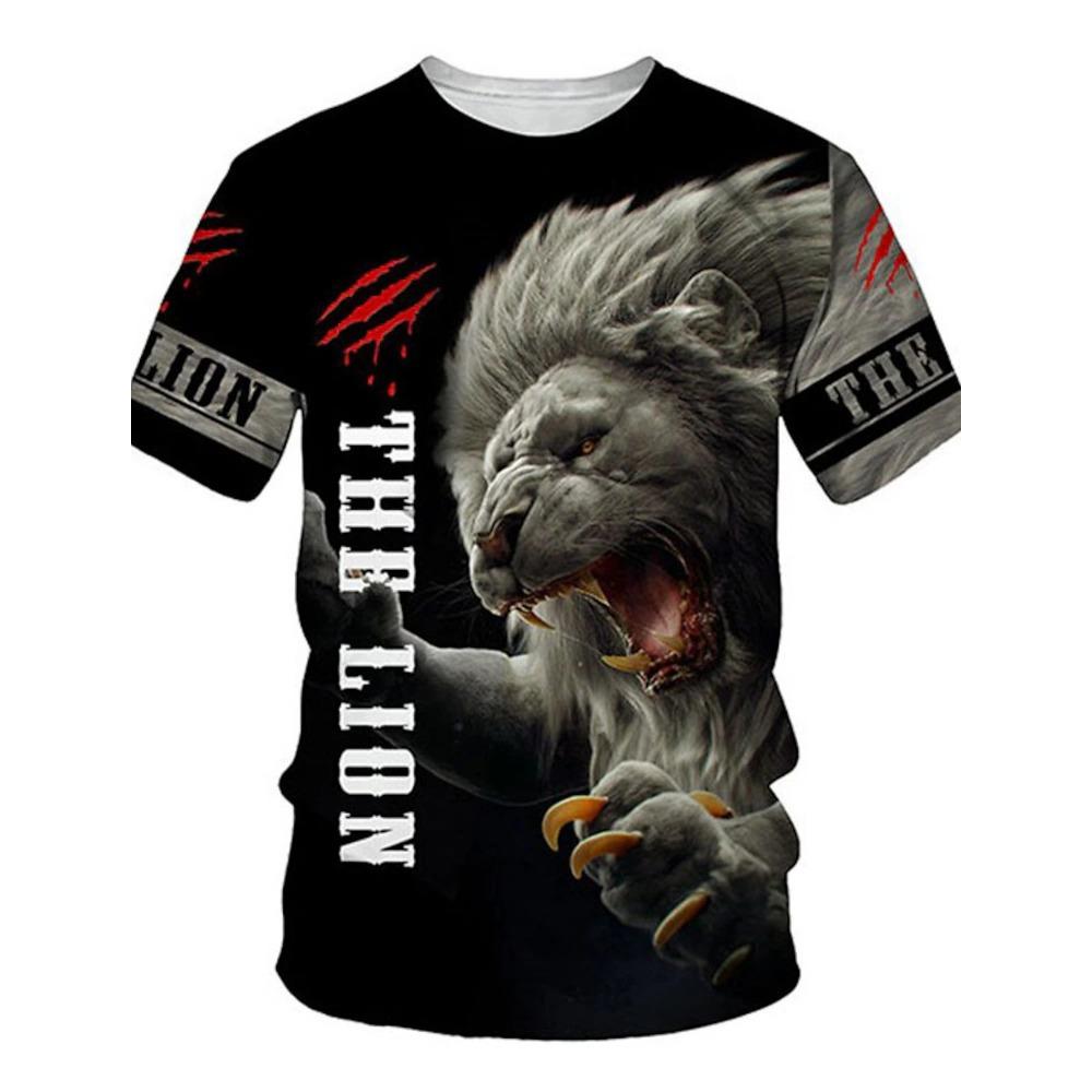 2026 New Men's Gender-Neutral T-Shirt 3D Printed Lion Round Neck Casual Short Sleeve Top Street Wea Men'st-Shirtoversizedt-Shirt
