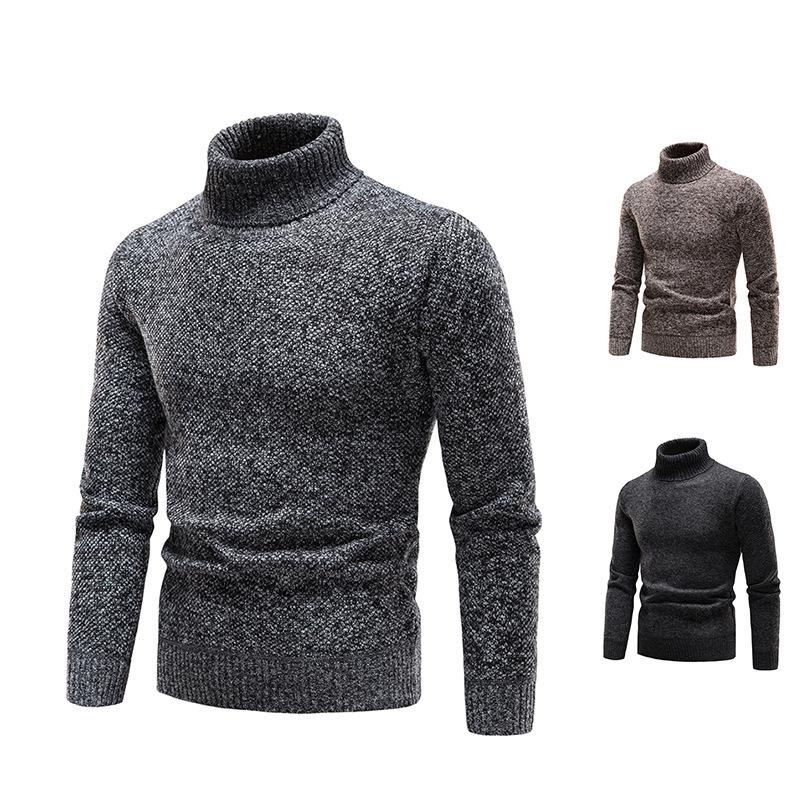 Men's Autumn Winter Plus Velvet Thick High Neck Sweater: European American Fashion Long Sleeve Warm Knitwear Pullover.