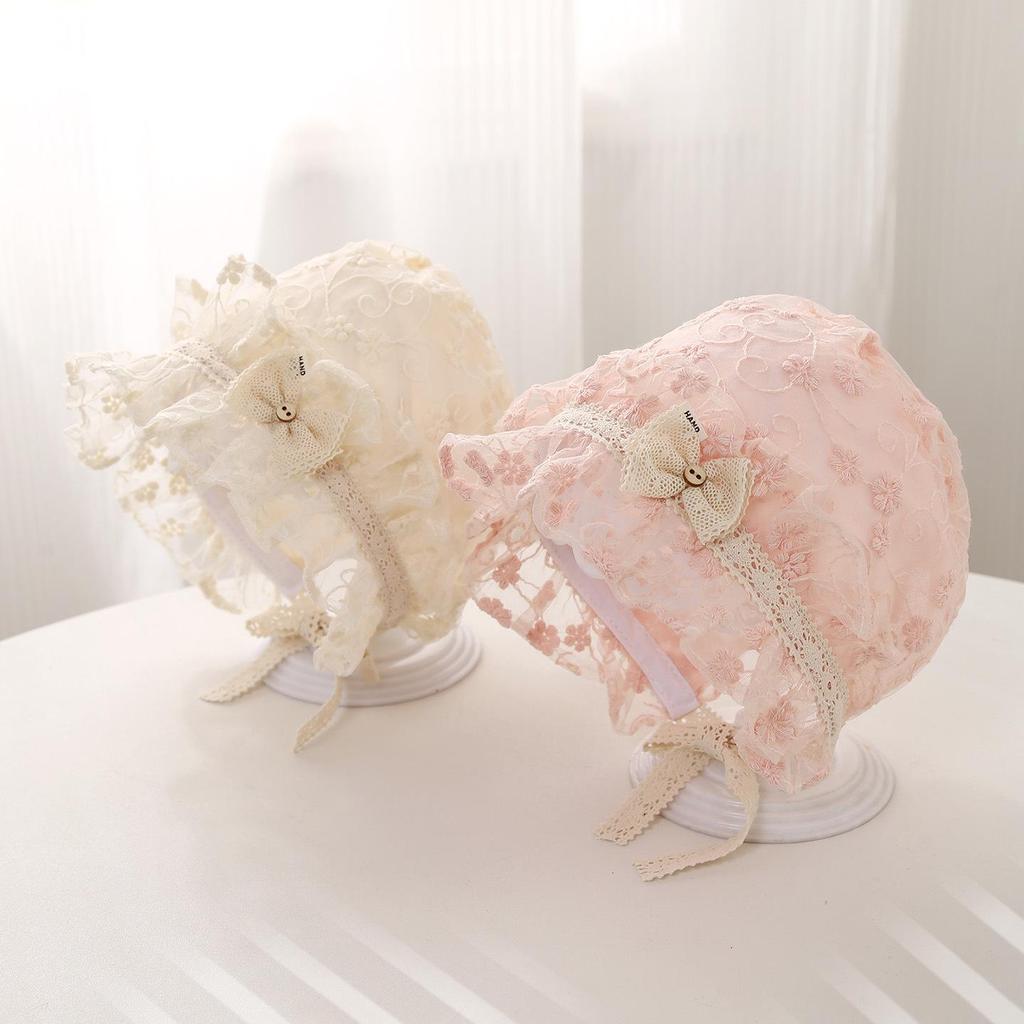 2026 Baby Girl Lace Bowknot Sun Hat - Spring & Summer Flower Trim Princess Hat for Infants