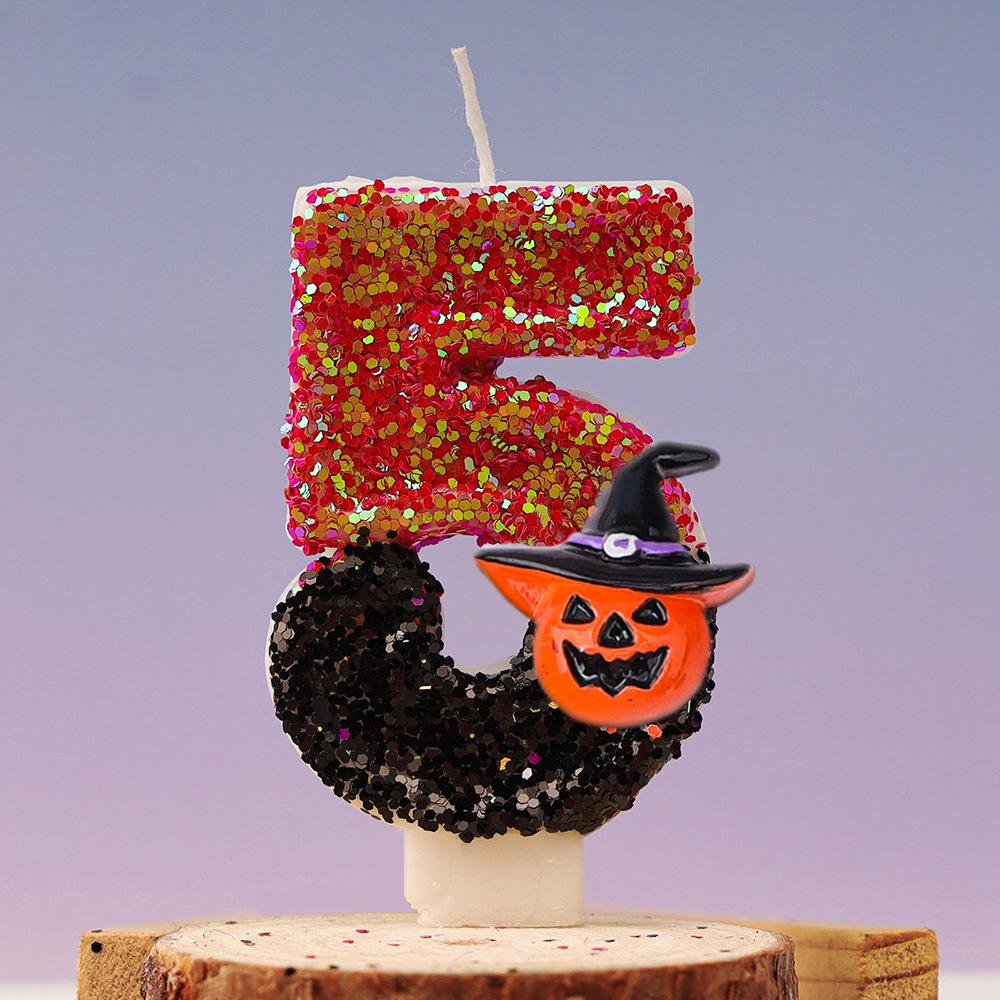 Halloween Birthday Candles for Halloween Theme Party Decor Black Hat Glitter Birthday Number Candle for Kids