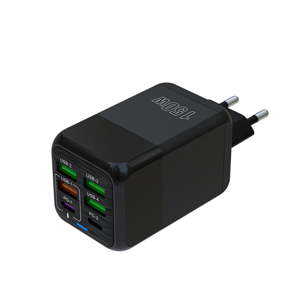 150W Multi-Port Charger: 4 USB + 2 PD, 5V/2.4A, EU/UK/US Compatible for Mobile Devices