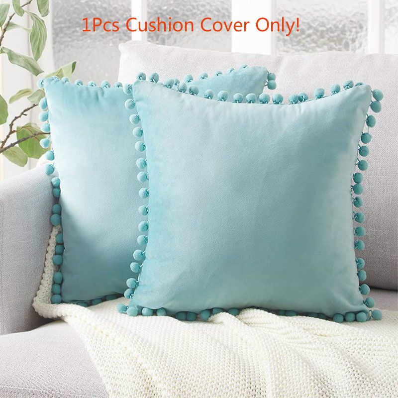 Luxurious 45x45cm Pom-poms Cushion Cover In Soft Velvet For Elegant Home Dcor
