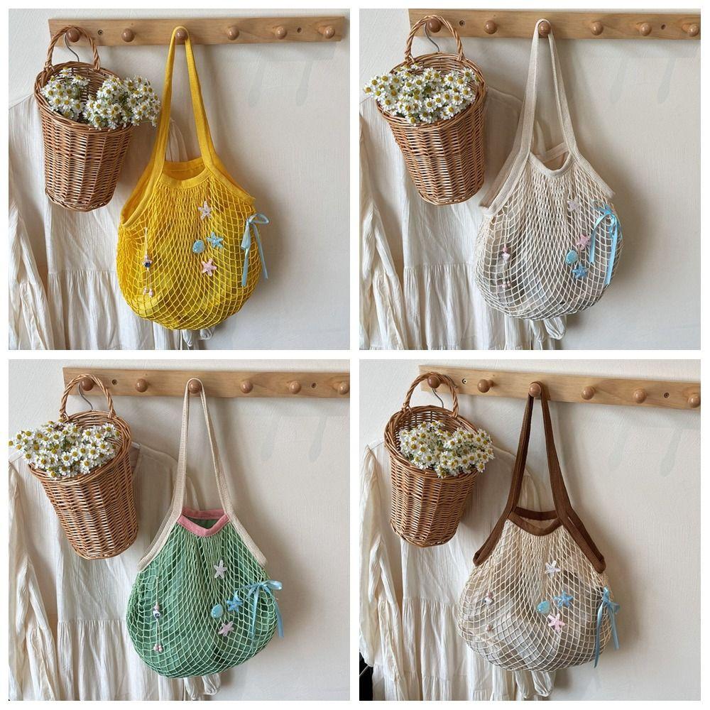 Portable Hollow Woven Shoulder Bag Korean Style Woven Grocery Bag Vacation Beach Bag  Swimming