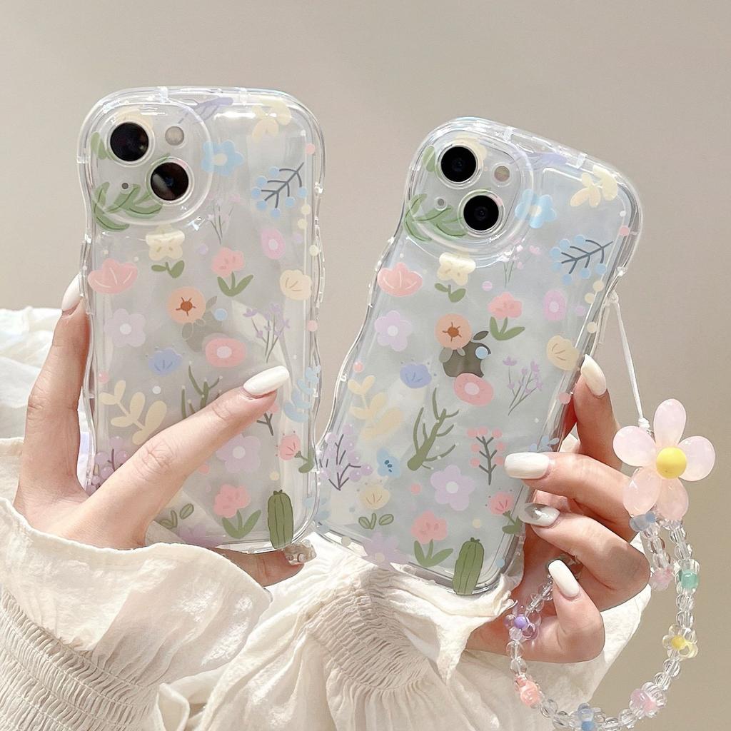 Wave Bubbles Are Suitable for Apple 16PRO Colorful Small Floral Mobile Phone Case IPhone XR Full Inclusive Hanging Chain Protection Case