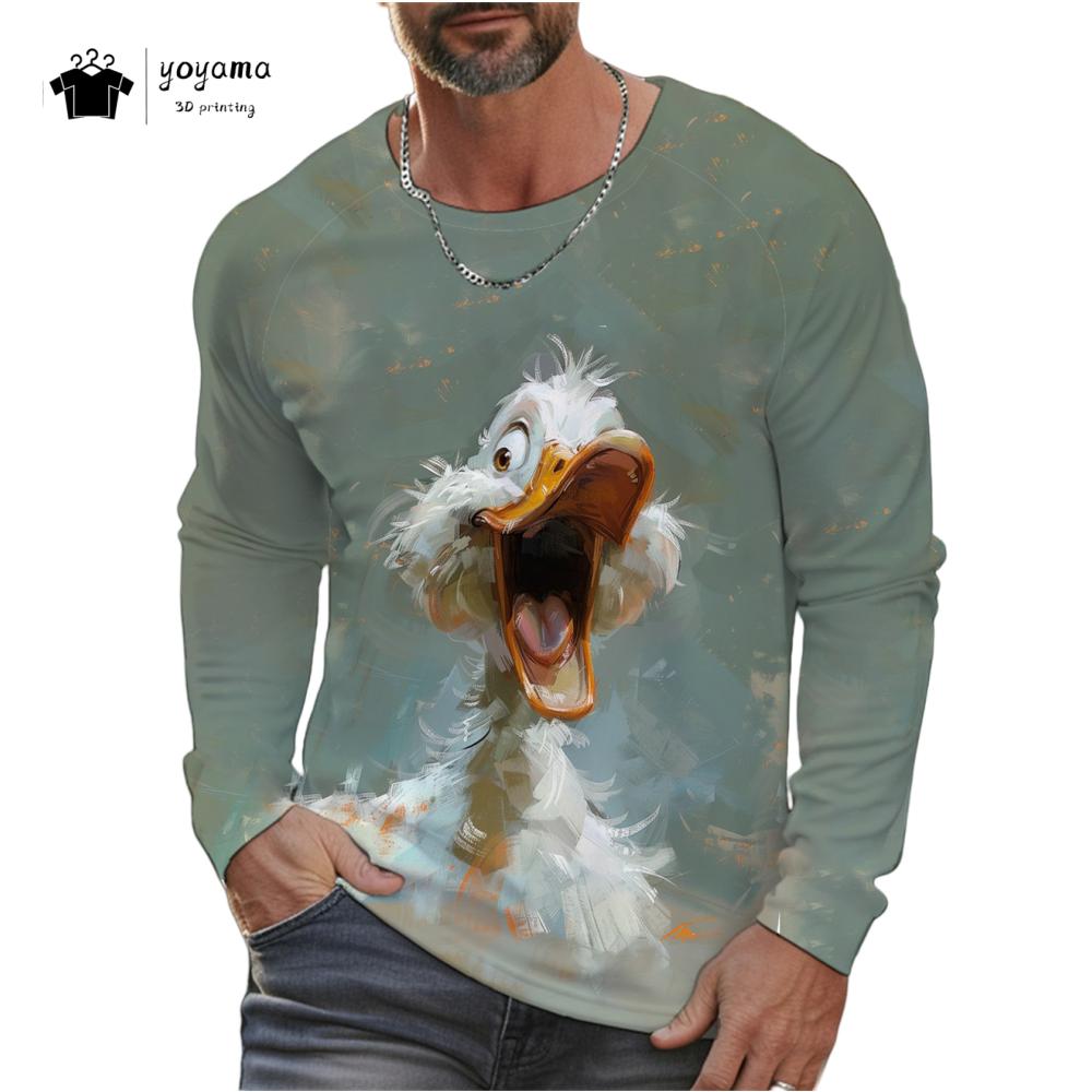 Funny Chicken Pattern Men Long Sleeved T-Shirt 3D Print Autumn Loose-Fitting Men's Clothing Casual Fashionable O-Neck Men's Top