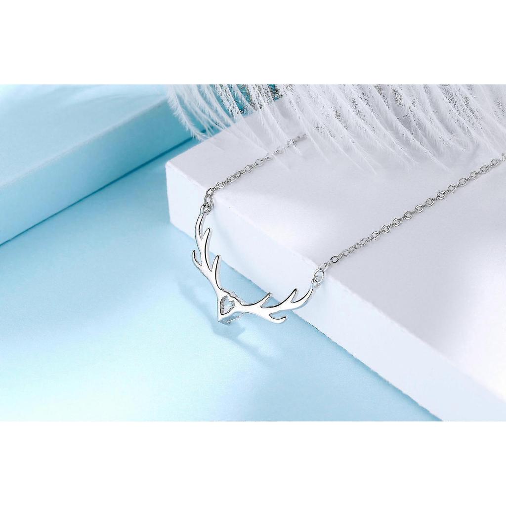 Antler Sterling Silver Necklace Women Elk Horn Pendant Chain Girls Jewelry Accessories Gift 25-26