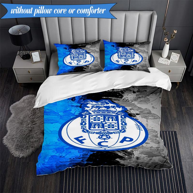 Set Biancheria da Letto Morbido Stampato Design FC Porto 3 Pezzi, Include 1 Federa Copripiumino e 2 Federe Federe Perfetto per Camera da Letto, Dormitorio, Regalo per Fan